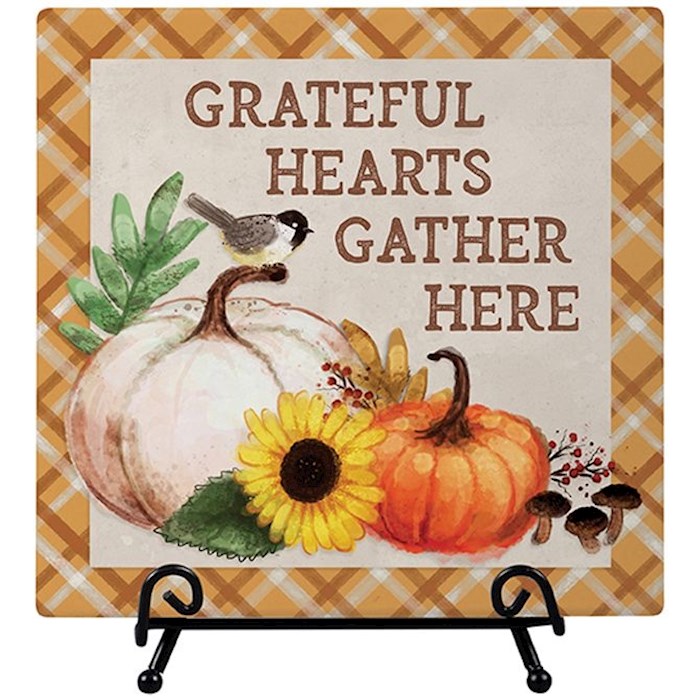 Plaque-Grateful Hearts w/Easel Stand (6