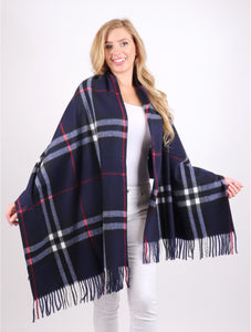 Plaid Print Blanket Scarf Navy