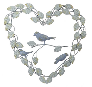 Layered Leaf Heart with Birds Wall Decor