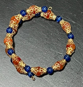 Stretch Bead Bracelet - Blue/Orange/Gold
