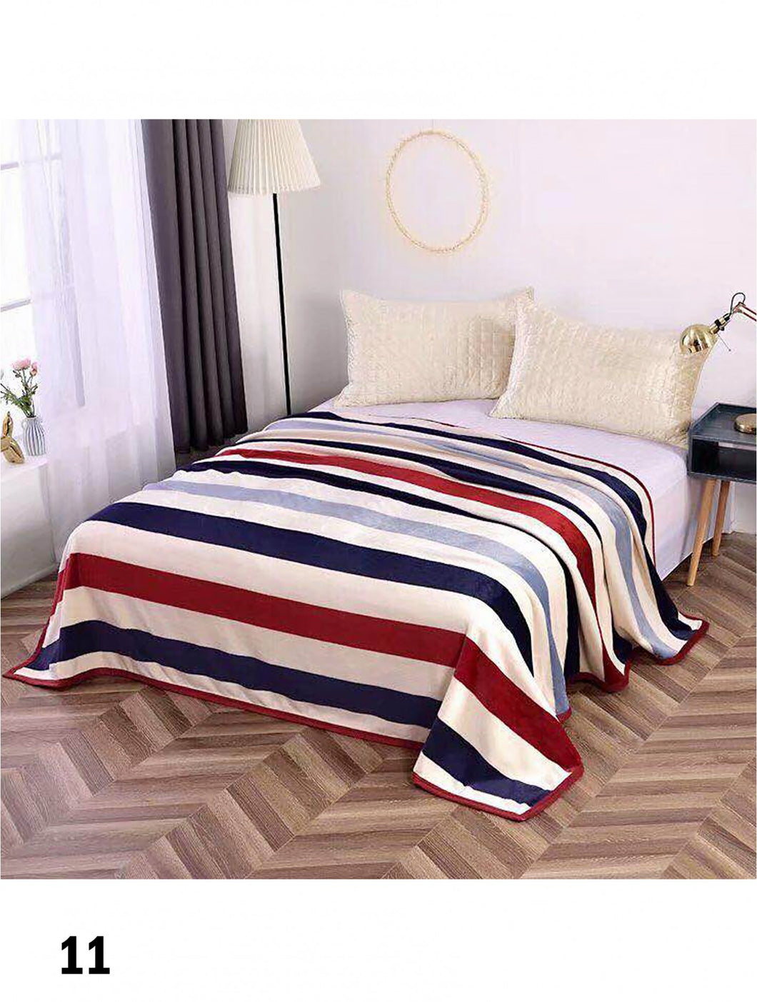 Embroidered Microfiber Soft Printed Flannel Blanket (with gift packaging) - Striped