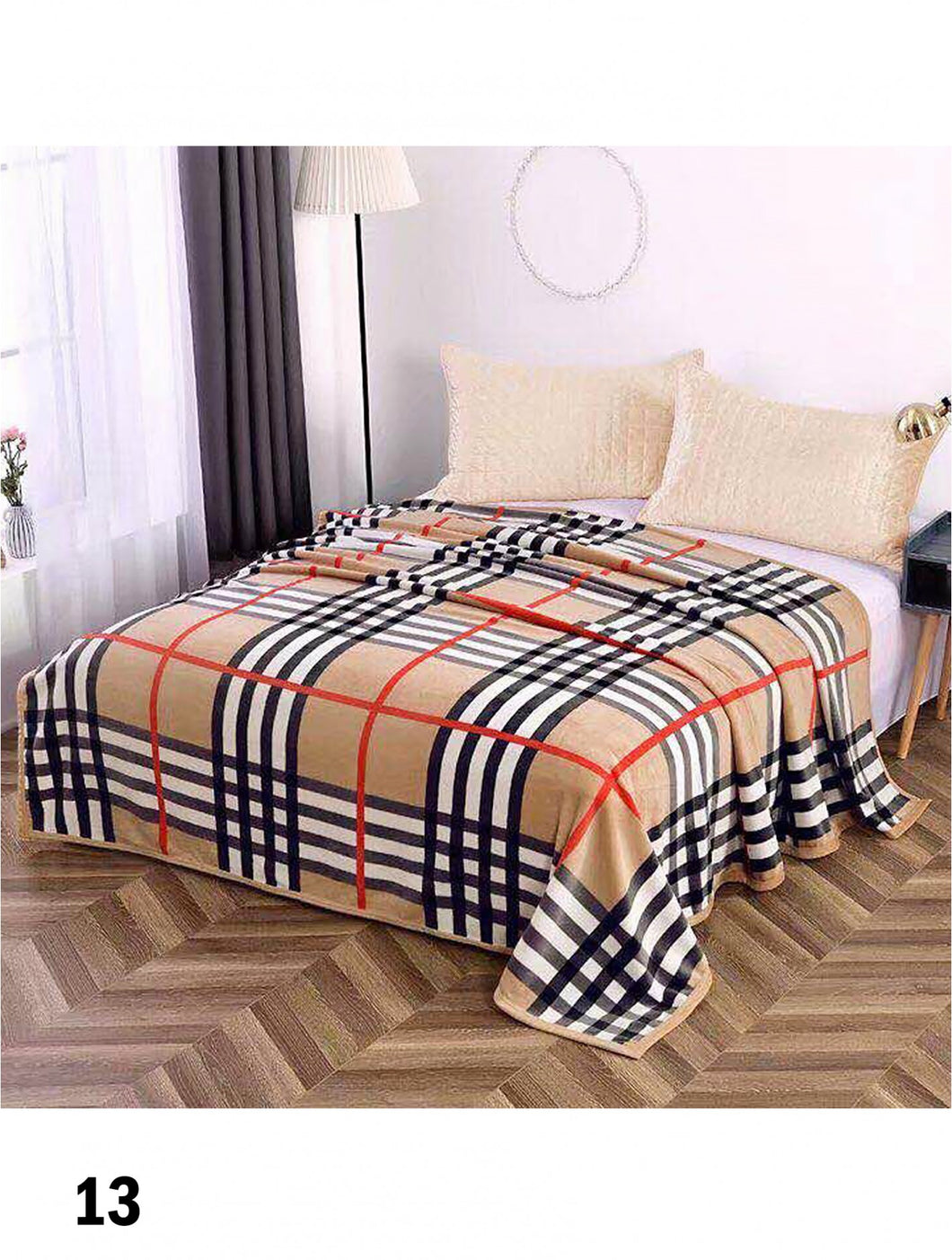 Embroidered Microfiber Soft Printed Flannel Blanket (with gift packaging) - Brown, Black, White and Red