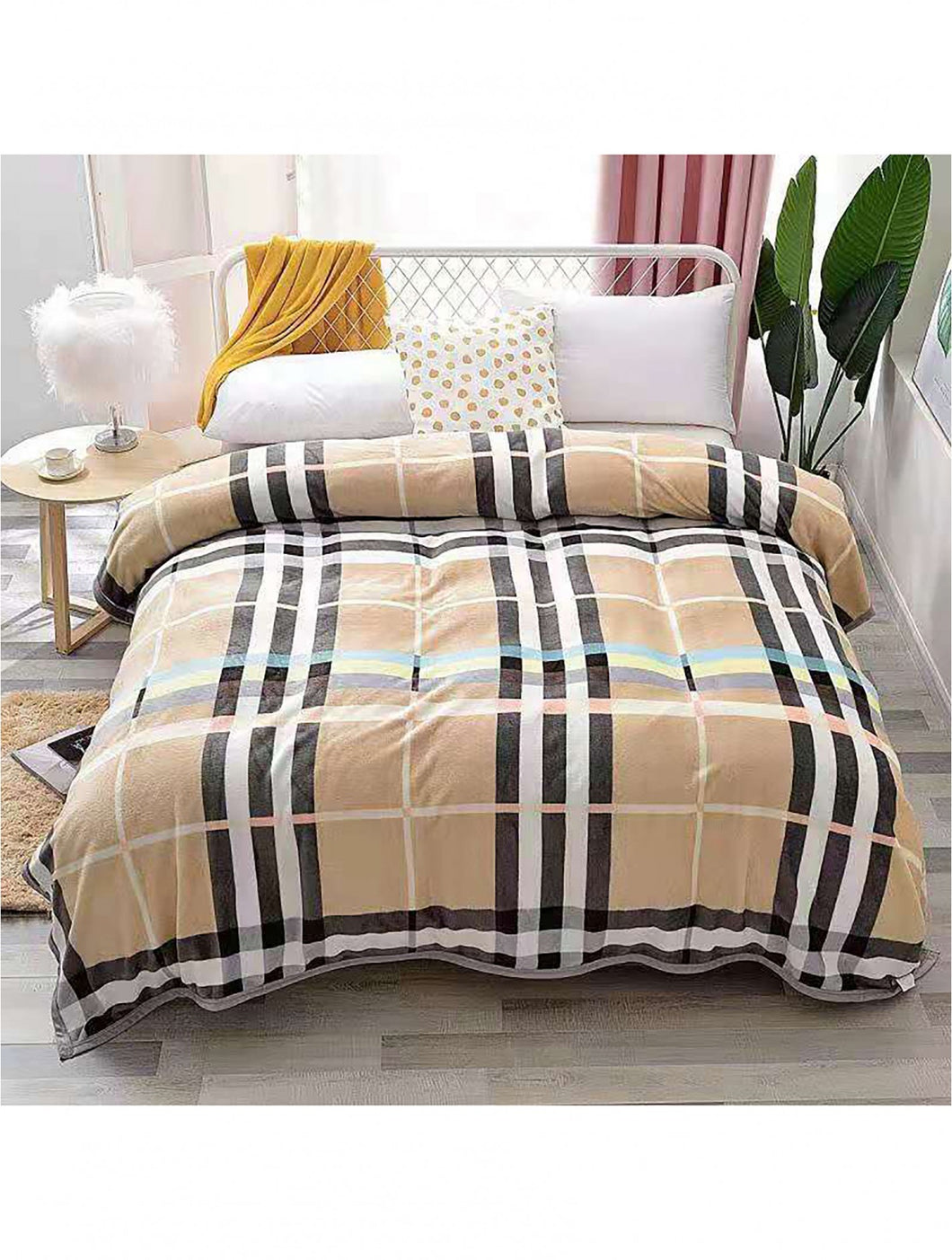 Embroidered Microfiber Soft Printed Flannel Blanket (with gift packaging) - Brown, Black, White Striped