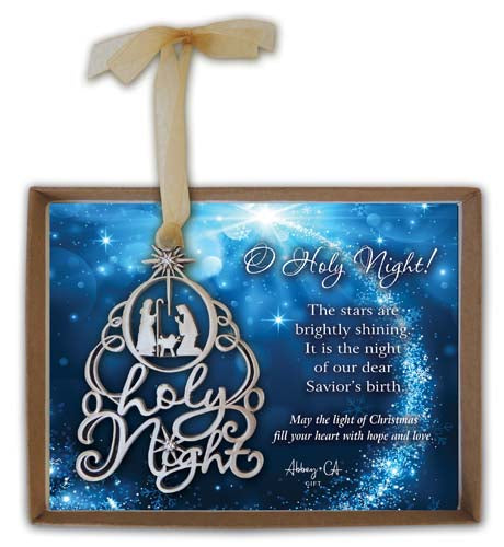 O Holy Night Nativity Ornament with Crystals on Gold Ribbon, Gift Boxed
