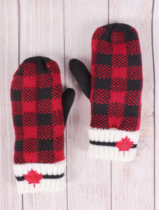 Double Layered Canada Themed Mittens - Red (Small Maple Leaf)