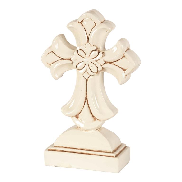 White Glaze Antique Table Top Cross