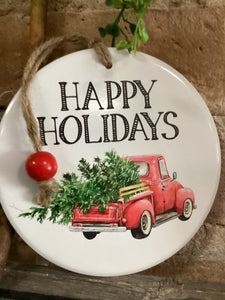 Holiday Tin Truck Ornament 5”