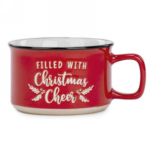 Red ceramic latté bowl/mug - Filled with Christmas Cheer  5"Dx3"H